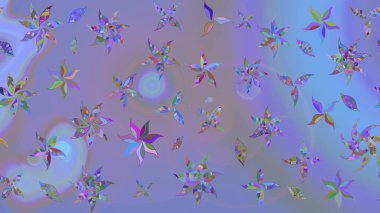 Tekstil, kumaş, ambalaj, hatıra defteri için hoş bir çiçek arkaplanı. Elle çizilmiş çiçek desenli Raster çizimi. Çocuksu tasarım. Mor ve mavi arka planda.