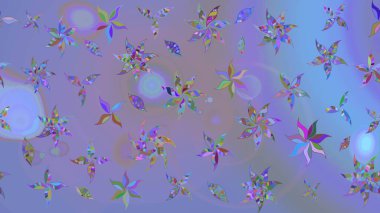 Raster illüstrasyonu. Çiçek süslemeli çizim deseni. Mor ve mavi renkte çiçekler.