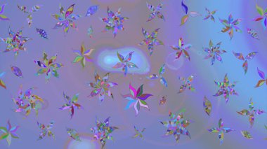 Düz Çiçek Elementleri Tasarımı. Sevimli çiçek raster deseni. Renkli Bahar Teması eskiz kalıbı. Mor ve mavi renkte çiçekler.