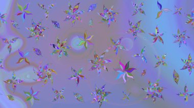 Raster Floral Illustration, Asyalı tekstil. Mor ve mavi renkte etnik çiçeklerle süslenmiş zarif bir eskiz..