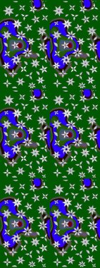 Çiçekler. Soyut etnik raster çizim kalıbı. Vadinin çiçekleri yeşil ve mavi renklerde.