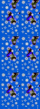 Çiçeksel çizim kalıbının yansıması. Vadinin çiçekleri mavi ve nötr renklerde.