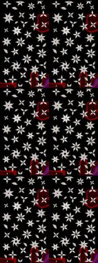 Siyah ve nötr renklerde parlak çiçekli halı deseni.