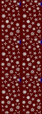 Kumaş desenli papatya çiçeği detayı. Kırmızı ve nötr renkte çiçekler.