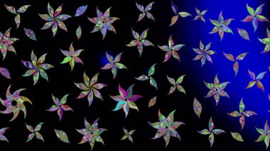 Renkli Bahar Teması eskiz kalıbı. Raster illüstrasyonundaki çiçek desenli çizim. Siyah renkli çiçekler. Düz Çiçek Elementleri Tasarımı.