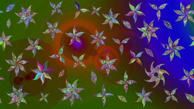 Raster illüstrasyonu. Yumuşak, yeşil renkli bahar çiçekleri. Yaprak ve çiçeklerin suluboya resmi, yeşil renkte çizim deseni.