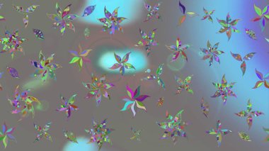 Raster illüstrasyonundaki çiçek desenli çizim. Suluboya tarzında gri renkte çiçekler.