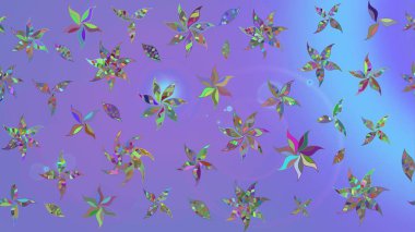 Raster illüstrasyonu. Mor renkli şirin çiçekler. Moda baskısı, albüm, ambalaj kağıdı ve duvar kağıdı için zarif dekoratif süslemeler. Küçük çiçekli basit bir çiçek çizimi..