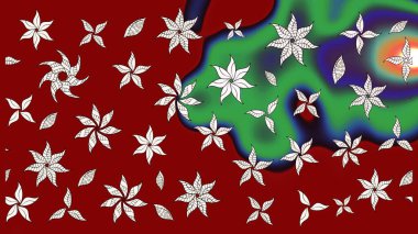 Çiçek kolajı. Çiçek kompozisyonu. Çiçek arkaplan. - Kırmızı ve yeşil çiçekler. Raster deseni. Küçük çiçekte güzel bir desen var. Doğa.