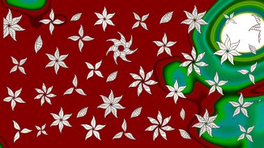 Çiçek ve yapraklı karalama şeklinde Raster çiçek deseni. Kibar, bahar çiçekleri kırmızı ve yeşil renklerde. Raster illüstrasyonu.