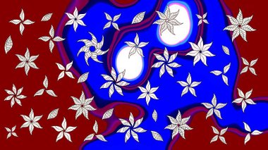 Çiçek deseni. Mavi ve kırmızı renkte çiçekler. Mavi ve kırmızı renkte çiçek çizimi. Raster illüstrasyonu. Şatafatlı bahar bahçesi dokusu.