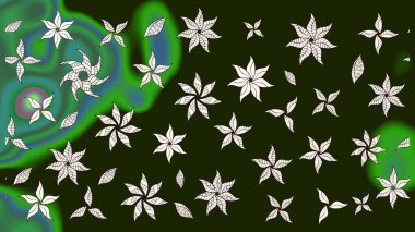 Raster Çiçek İllüstrasyonu 'nun şirin tekstili. Gri ve yeşil renkli etnik çiçeklerle zarif bir eskiz deseni..