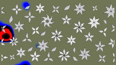 Çiçekli karalama şeklinde Raster çiçek deseni. Yeşil ve beyaz renkli çiçekler. Nazikçe, güzel çiçek arkaplanı..