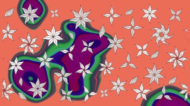 Turuncu ve nötr renklerde bahar çiçekleri. Yaprak ve çiçeklerin suluboya resimleri, turuncu ve nötr renkler üzerine çizimler. Raster illüstrasyonu.