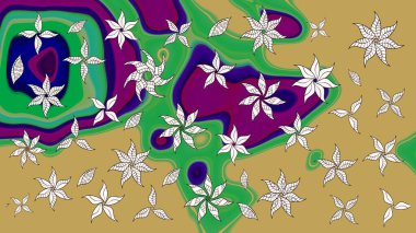 Karalama çiçekleri çizim kalıbı. Raster deseni. Art Inspiyellow ve yeşil stil çiçekler ve yapraklar. Sarı ve yeşil el çizimi desen.