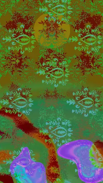 Çiçek izi. Çiçekler suluboya tarzında yeşil ve kahverengi renklerde. Suluboya çizim deseni.