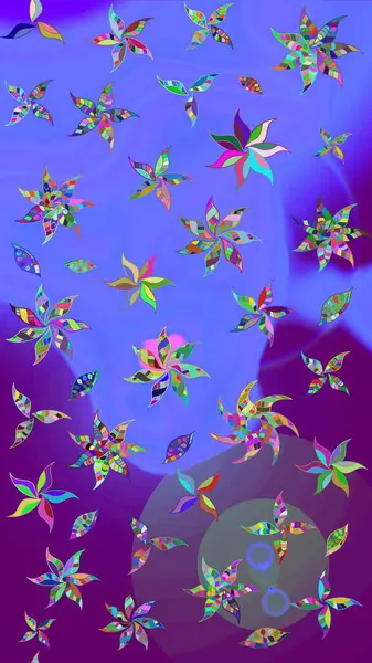 Düz Çiçek Elementleri Tasarım Raster illüstrasyonu. Renkli Bahar Teması eskiz kalıbı. Mor ve mor renkli çiçekler. Çiçek eskiz kalıbı geçmişi.