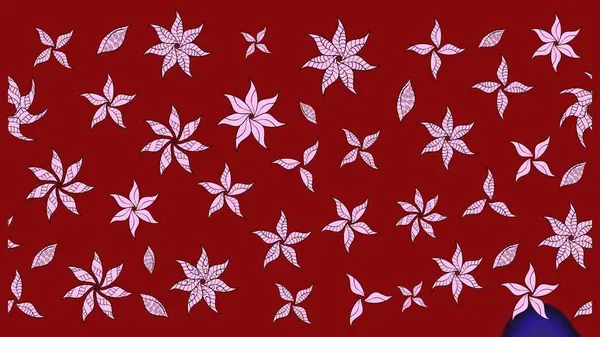 Çocuksu tasarım. Tekstil, kumaş, ambalaj, hatıra defteri için hoş bir çiçek arkaplanı. Elle çizilmiş çiçek desenli Raster çizimi. Kırmızı arkaplanda.