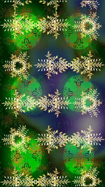 Yeşil, mavi ve gri renkli kar taneleri. Noel stili. Raster illüstrasyonu.