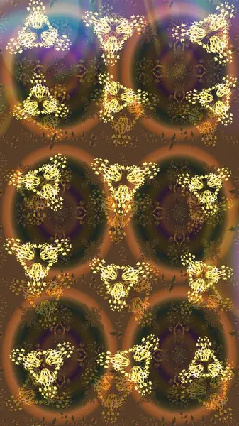 Kar taneleri, radyal kahverengi, gri ve sarı renkler. Renkli arka planda güzel kar taneleri. Raster illüstrasyonu..