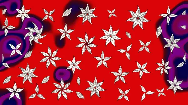 Kırmızı renkte çiçekler. Kumaş desenli papatya çiçekleri ayrıntıları.