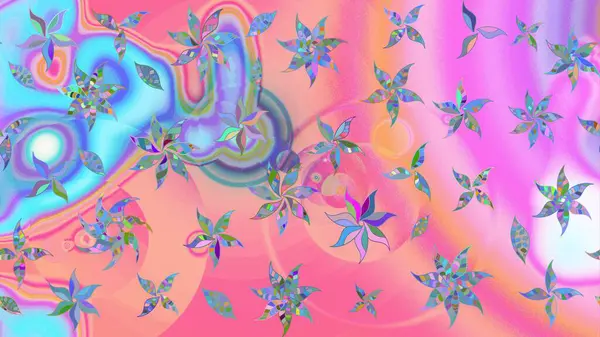 Modern, pembe ve mavi raster arka plan duvar kağıdı çizimi, klasik çizgili desenli desenli çiçekler, çiçekli süsler. Çiçekli el çizimi çizimi deseni.