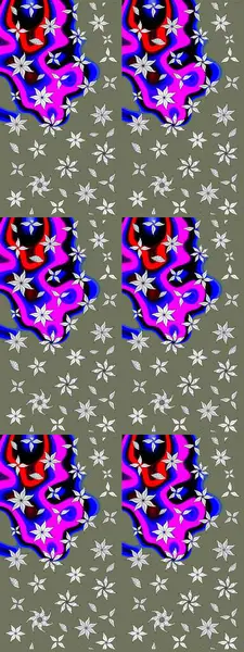 Raster deseni. Raster illüstrasyonu. Yeşil ve mavi renklerde. Soyut çiçek çizim kalıbı arka planı. Küçük çiçekte sevimli çiçek deseni var..