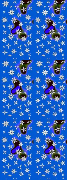 Çiçeksel çizim kalıbının yansıması. Vadinin çiçekleri mavi ve nötr renklerde.