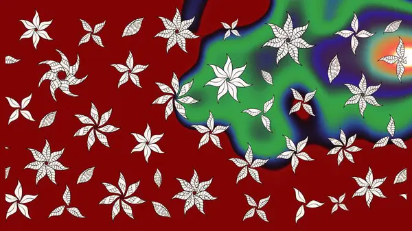 Çiçek kolajı. Çiçek kompozisyonu. Çiçek arkaplan. - Kırmızı ve yeşil çiçekler. Raster deseni. Küçük çiçekte güzel bir desen var. Doğa.