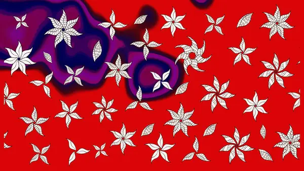 Raster illüstrasyonu. Klasik çiçek tasarımı elementleri. Kırmızı ve nötr kıvırcık çiçekler kırmızı ve nötr renklerde şekillenir.