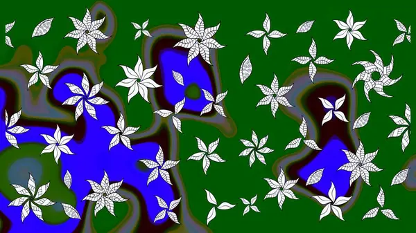 Suluboya çizimi. Yeşil ve mavi renkte çiçekler. El çizimi. Çiçekli çizim deseni.