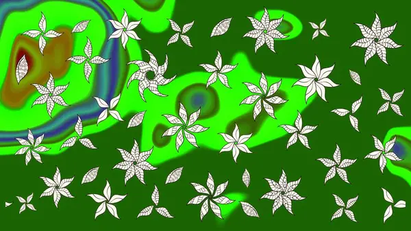 Düz Çiçek Elementleri Tasarımı. Renkli Bahar Teması eskiz kalıbı. Raster Modaya uygun kumaş deseni. Yeşil ve nötr renklerde şirin çiçek deseni.