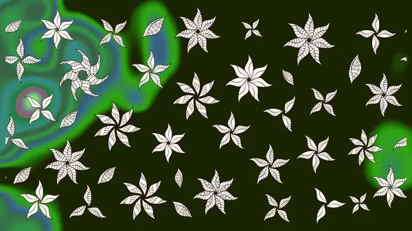 Raster Çiçek İllüstrasyonu 'nun şirin tekstili. Gri ve yeşil renkli etnik çiçeklerle zarif bir eskiz deseni..