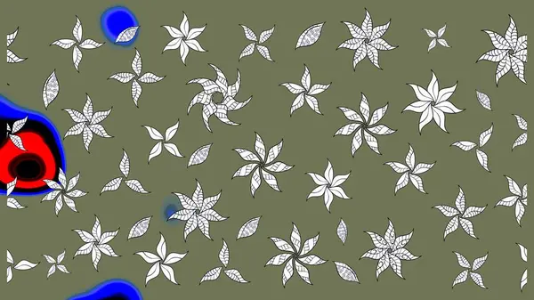 Çiçekli karalama şeklinde Raster çiçek deseni. Yeşil ve beyaz renkli çiçekler. Nazikçe, güzel çiçek arkaplanı..