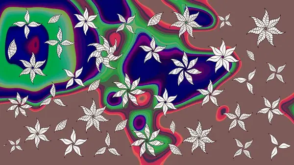 Çiçekler suluboya tarzında kahverengi ve mavi renklerde. Raster illüstrasyonunda çiçek deseni çizimi.