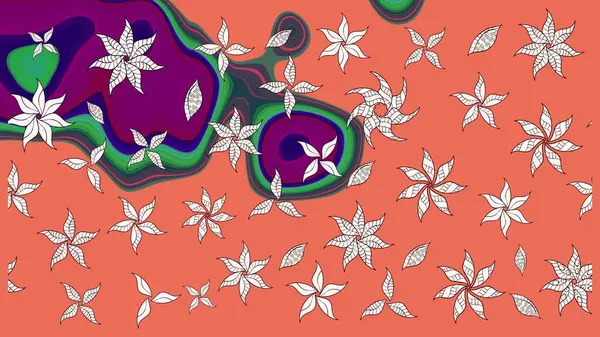 Raster illüstrasyonu. El çizimi çiçekli soyut çizim kalıbı. Turuncu ve nötr renkte çiçekler.