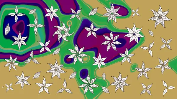 Karalama çiçekleri çizim kalıbı. Raster deseni. Art Inspiyellow ve yeşil stil çiçekler ve yapraklar. Sarı ve yeşil el çizimi desen.