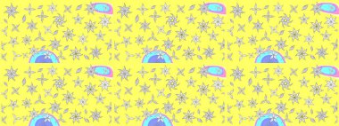 Soyut etnik raster çizim kalıbı. Vadinin çiçekleri sarı ve beyaz renklerde. Çiçekler..