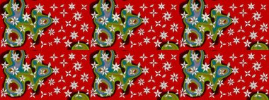 Çiçek buketleriyle klasik bir eskiz şekli. Kırmızı ve kahverengi renklerde. Raster illüstrasyonu.