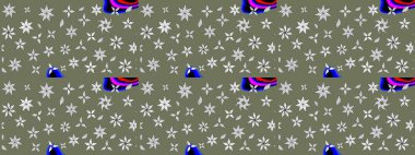 Düz Çiçek Elementleri Tasarımı. Asya tekstil tarzında. Çiçek desenli çizim. Renkli Bahar Teması eskiz kalıbı. Yeşil ve beyaz renkli çiçekler. Raster illüstrasyonu.