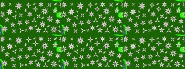 Yeşil ve nötr renklerde yeşil ve nötr papatyalar deseni. Yeşil ve nötr renklerde. Raster illüstrasyonu.