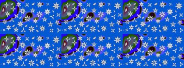 Raster illüstrasyonu. Mavi ve nötr renklerde çiçekler. Tropikal çizim çiçek deseni.