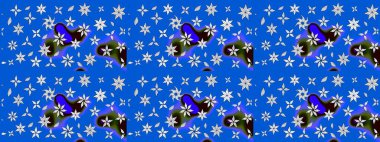 Çiçeksel çizim kalıbının yansıması. Vadinin çiçekleri mavi ve nötr renklerde.