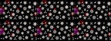 Raster illüstrasyonu. Siyah ve nötr renklere karalamalar çizilmiş çiçek deseni.