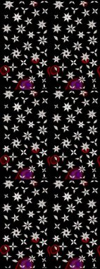 Robot resim. Raster illüstrasyonu. Siyah ve nötr renklerde çiçekler. Şirin çiçek elementleri..