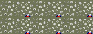 Hediye ambalaj kağıdı, tebrik kartları, posterler ve pankart tasarımı. Yeşil ve beyaz renkli çiçekler. Raster düz çiçek çizim deseni.