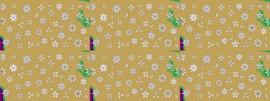 Bahar çiçekleri dallı desen, sarı renklerde ve çiçek siluetiyle nötr renkler. Raster deseni.