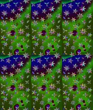 Raster illüstrasyonundaki çiçek desenli çizim. Yeşil renkte çiçekler.