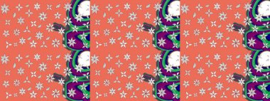 Çiçek desenli çizim. Raster illüstrasyonu. Asya tekstil tarzında. Güzel kumaş deseni. Renkli Bahar Teması eskiz kalıbı. Düz Çiçek Elementleri Tasarımı.