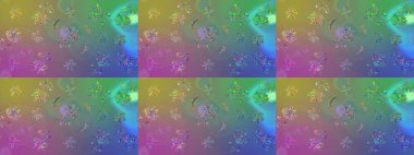 Tropik çiçek desenleri. Yeşil ve mavi renkte çiçekler. Raster illüstrasyonu.